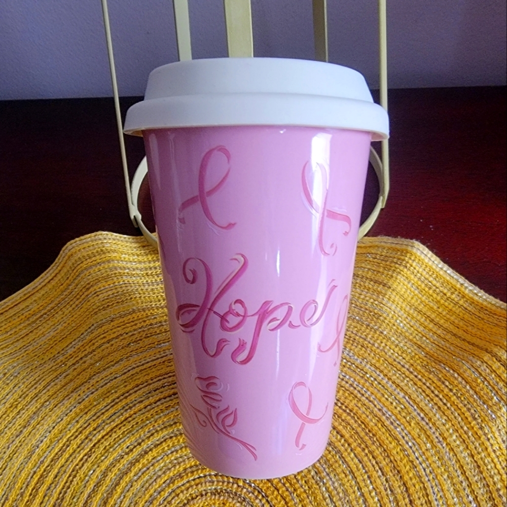 NEW ~ Longaberger Ceramic Hot Cup With Rubber Lid - Hope